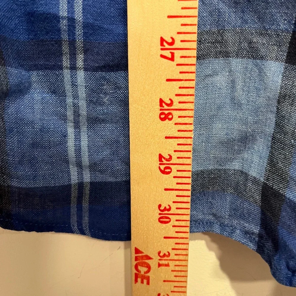 Banana Republic Camden Fit 100% Linen Blue Plaid Button Down Shirt Mens XL